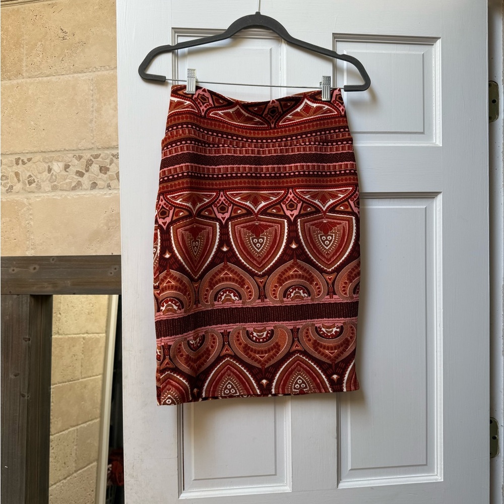 LuLaRoe Red and Brown Patterned Pencil Skirt